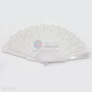 Promotional White Flowers Printed Folding Hand Fan