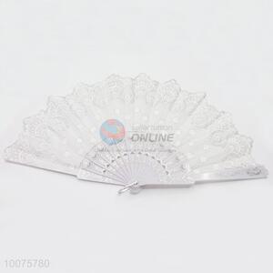 Popular White Folding Hand Fan with Flowers Pattern
