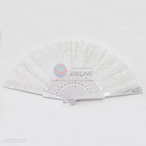 Hot Sale White Portable Hand Fan with Flowers Pattern
