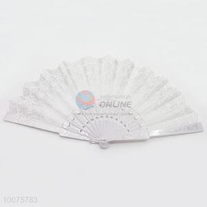 Cheap White Flowers Printed Hand Fan for Summer Use