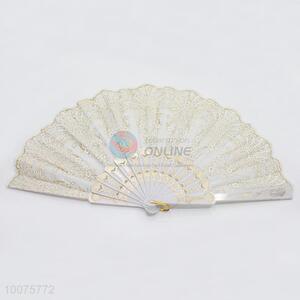 New Arrival Foldable White Hand Fan with Flowers Pattern