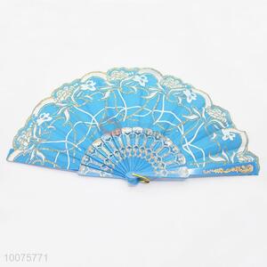 Popular Summer Sky Blue Hand Fan with Flowers Pattern