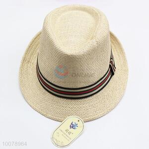 Promotional plain panama paper hat with ribbon