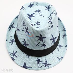 Cute coconut tree printed blue panama hat sun hat