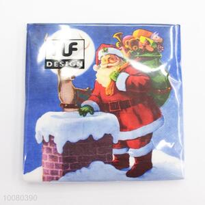 Blue Santa Claus Printed Paper Napkins Set for Christmas