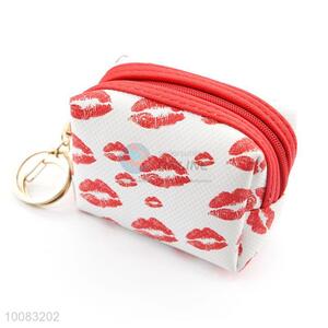 Fashion red lip printed key bag coin purse