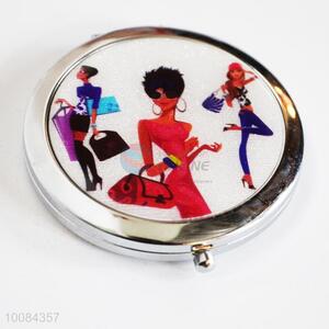 Girl Round Foldable Pocket Epoxy Sticker Mirror/Makeup Mirror