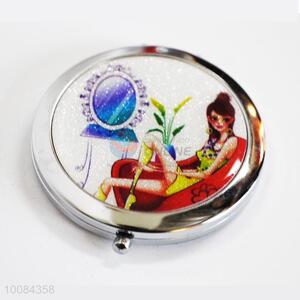 Beautiful Girl Round Foldable Pocket Epoxy Sticker Mirror/Makeup Mirror