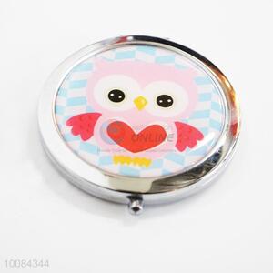 Pink Owl Round Foldable Pocket Epoxy Sticker Mirror/Makeup Mirror