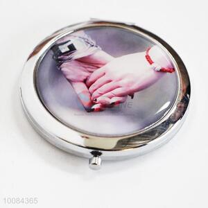 Hand in Hand Round Foldable Pocket Epoxy Sticker Mirror/Makeup Mirror