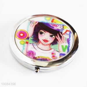 Fashion Girl Round Foldable Pocket Epoxy Sticker Mirror/Makeup Mirror