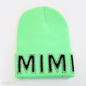 New Design Letter Printed Acrylic Fiber Knitted Hat/Cap With Diamonds