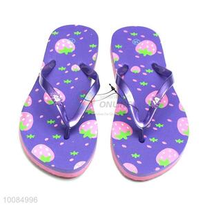 Made in china purple strawberry printed EVA lady beach flip flops