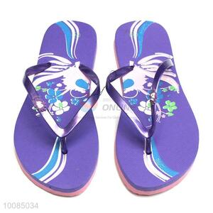 Wholesale purple printing beach EVA lady flip flops