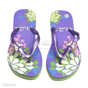Purple printed flower beach sandals EVA lady flip flops