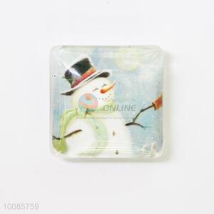 Snowman Square Crystal Glass Fridge Magnet