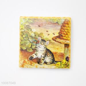 Cat Vintage Square Ceramic Fridge Magnet