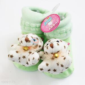 3D Bear Anti Slip Green Cotton Baby Sock/ Soft Baby Socks