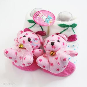 3D Bear Anti Slip Pink Cotton Baby Sock/ Soft Baby Socks