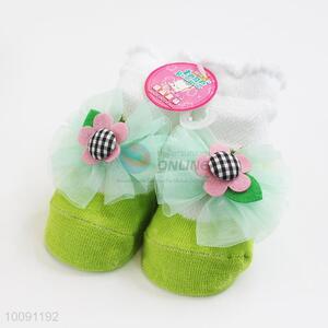 Green Sunflower Anti Slip Green Cotton Baby Sock/ Soft Baby Socks