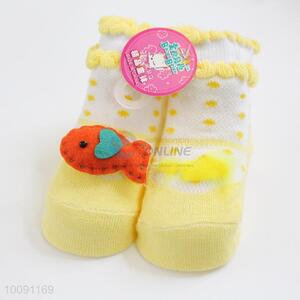 3D Fish Anti Slip Yellow Cotton Baby Sock/ Soft Baby Socks