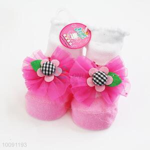 Pink Sunflower Anti Slip Green Cotton Baby Sock/ Soft Baby Socks