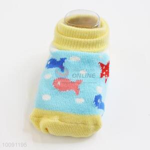 Fish Pattern Anti Slip Green Cotton Baby Sock/ Soft Baby Socks