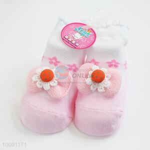 3D Pink Bowknot Anti Slip Cotton Baby Sock/ Soft Baby Socks