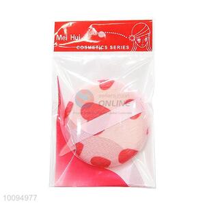 Pink Round Powder Puff with Hearts Pattern, Makeup Sponge for Girls