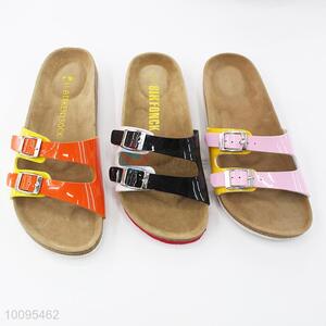 Wholesale patent PU slippers with two buckles