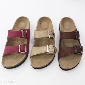 Hot sale cork foot bed slippers with two buckles