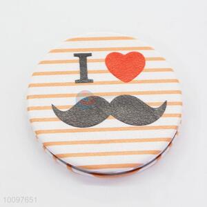 Promotional Mustache Printed Mini Pocket Compact Mirror in Round Shape