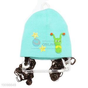 Pretty warm knitted children hat with hairpiece