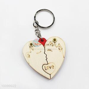Hot Sale Heart Shaped Wooden Key Chain with Couple Pattern