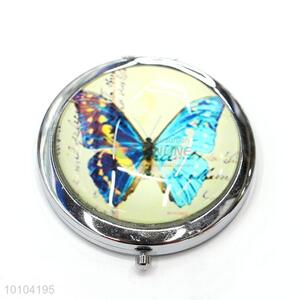 Round Foldable Cosmetic Makeup Mirror With Butterfly Pattern