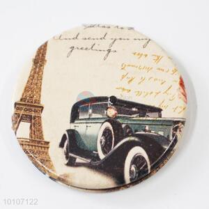 Double Side Car Pattern Round Pocket Make-up Mirror