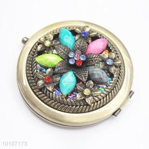 Vintage Colorful Rhinestone Pocket Cosmetic Mirror