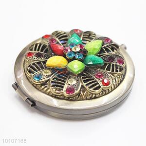 Exquisite Bronze with Colorful Rhinestone Pocket Cosmetic Mirror