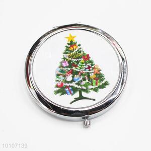 Christmas Tree Pattern Pocket Cosmetic Round Mirror