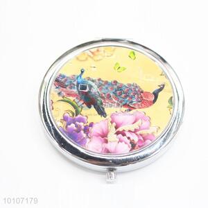 Exquisite Peacock Pattern Round Pocket Cosmetic Mirror