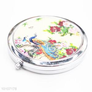 Colorful Peacock Pattern Round Pocket Cosmetic Mirror