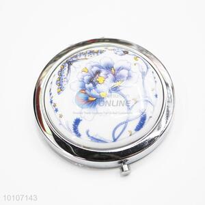 Light Blue Flower Round Pocket Cosmetic Mirror