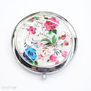 Cute Flower Pattern Round Metal Pocket Makeup Mirror