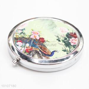 Hot Sale Peacock Pattern Round Pocket Cosmetic Mirror