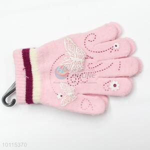 Pink butterfly acrylic children gloves