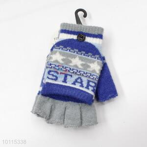 Blue-grey knitted children gloves/dual purpose gloves