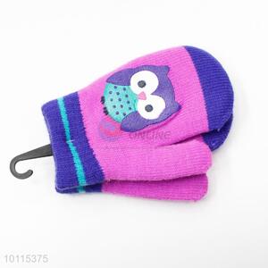 Purple owl pattern acrylic children gloves