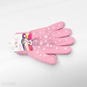Pink acrylic knitted children gloves