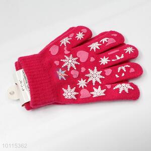Rose red snowflake knitted children gloves