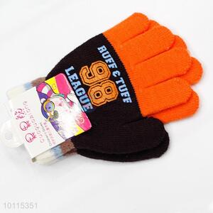 Comfortable black-orange knitted children gloves